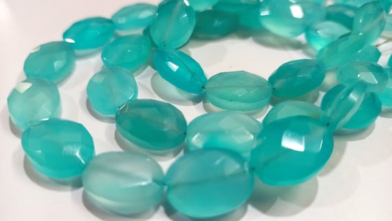 Natural Aqua Chalcedony Oval Faceted Size 9x12 to 10x14 mm strand 8 inches Long Great Quality Gemstone Beads