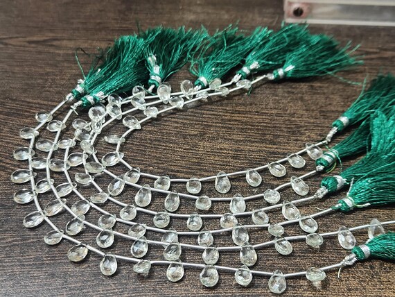 Natural Green Amethyst Pear Shape Briolette Faceted 6x10mm Graduated Beads Strand Size 8 inches long Natural Amethyst Gemstone Beads