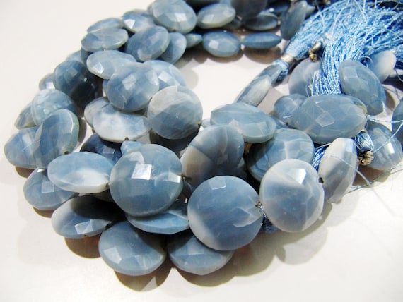 Natural Blue Opal Round Coin shape Briolette Faceted 14-15mm Beads  Sold per strand 8 inches long Top Quality Gemstone beads