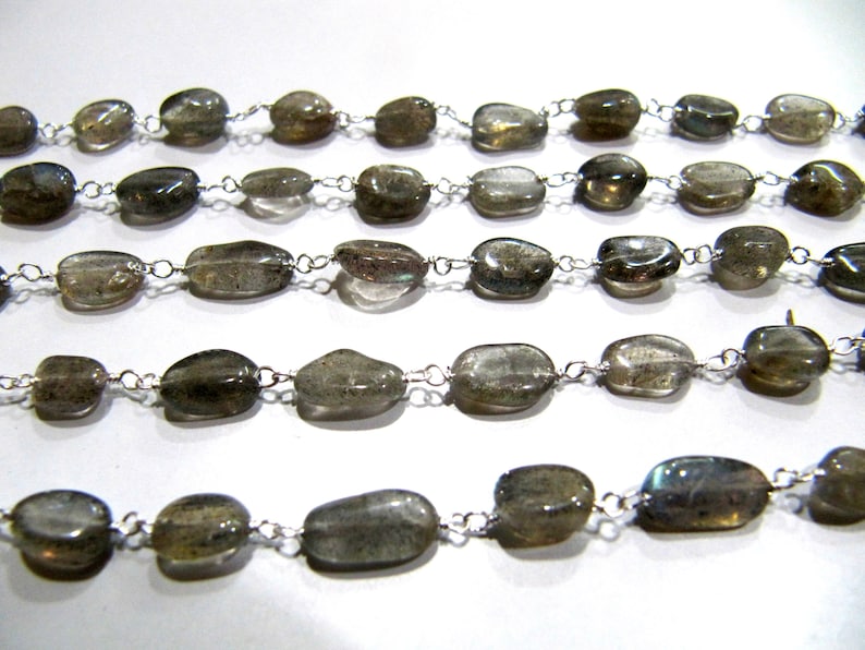 ON SALE 1 Foot Natural Labradorite Oval Shape Plain Smooth 6x8mm Approx Size Beaded Wire Wrapped Rosary Chain Wholesale Prices