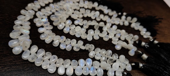 Natural White Rainbow Moonstone Pear Shape Plain Smooth Gemstone  Beads Sold Per Strand  8 Inch Long Great Quality Gemstone beads