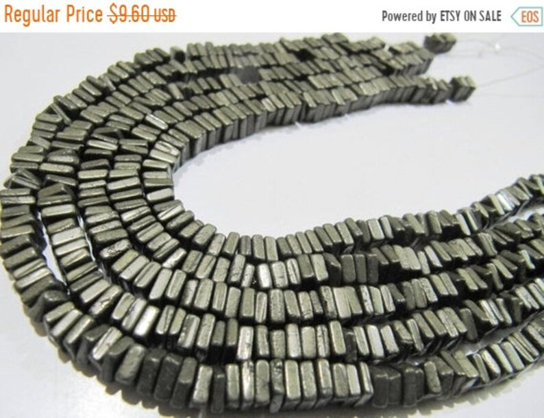 ON SALE Natural Pyrite Heishi Cut Square Shape Beads 5-6mm Gemstone Beads Strand 8 inch Long