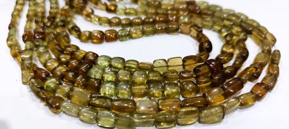 Natural Green Apatite Chiclets Cushion Square 7-8mm Smooth Beads Strand 8 Inches Long