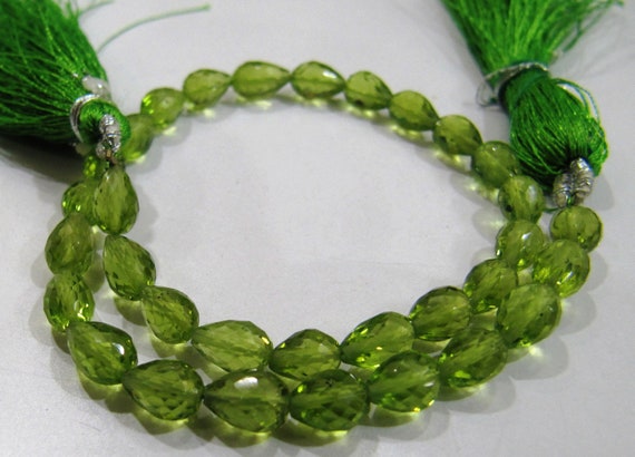 Natural Peridot Tear drop shape Briolette Faceted 4x6mm to 5x7mm Straight Drilled Beads Strand 9 inches long Jewelry making Gemstone beads