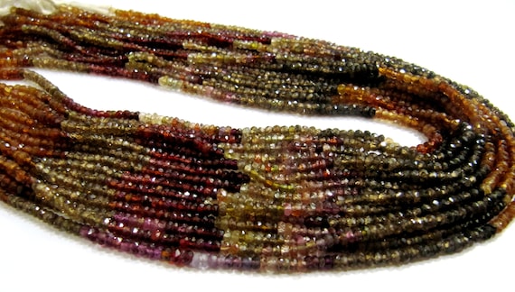 Natural Tundra Sapphire  3 to 4mm Size Rondelle Micro Faceted beads Strand 13 inches Long Genuine multi color Gemstone for Jewelry making