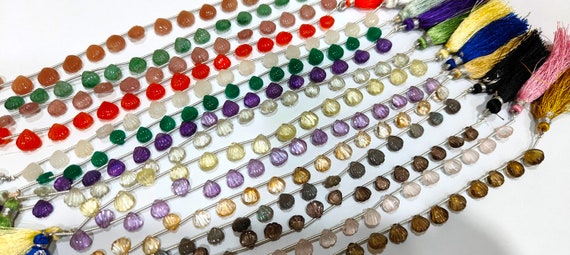 Natural Gemstones Hand Carved Heart Shape 8-9mm  Briolette beads Sold per strand 8 inches long Jewelry making beads