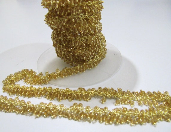Citrine Quartz  Rondelle Faceted 2.5mm Beads Wire Wrapped chain Grape Dangling Cluster Chain Handmade Jewelry making Chain sold per foot