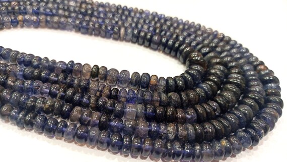 Natural Iolite Rondelle Plain Smooth 4 to 8 mm Graduated beads Sold per Strand 8 Inches long Good Quality Beads