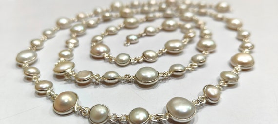 Natural Pearl Coin Shape Plain Alternet Bezel Connector Chain Sold Per Feet High Quality Wholesale Prices