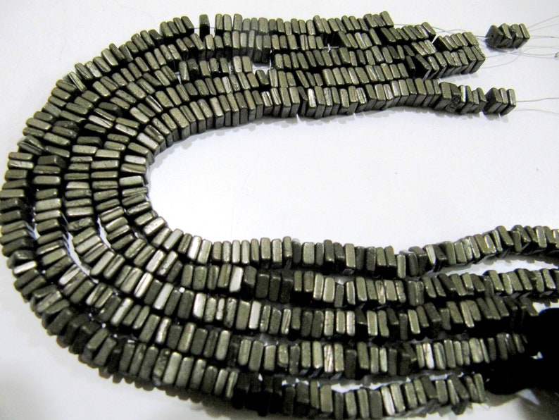 ON SALE Natural Pyrite Heishi Cut Square Shape Beads 5-6mm Gemstone Beads Strand 8 inch Long