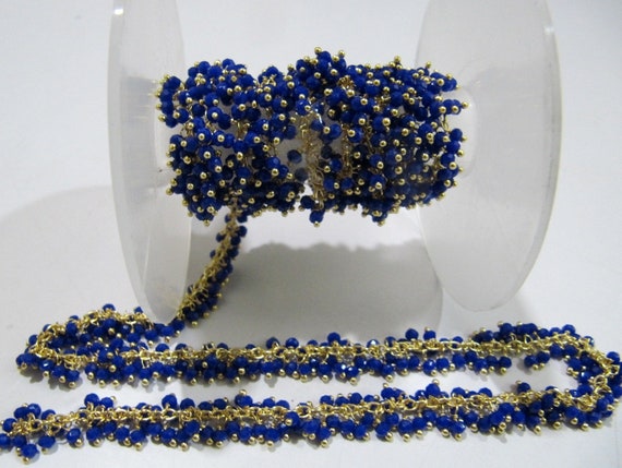 Faceted Peacock Blue Color Grape Chain Hydro Quartz 2.5mm Faceted  Wire Wrap Rosary Beaded Chain Sold Per Foot Wholesale Price sold per foot