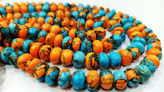 Natural Carnelian and Copper Turquoise Gemstone Rondelle Plain Smooth 8mm  Beads Sold per Strand 8 Inches Long Great Quality beads