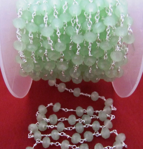 3 Ft-Green Chalcedony Rondelle Faceted Beaded Aati Chain 6mm Size Hydro Quartz Bead Chain Wholesale Prices gemstone chain