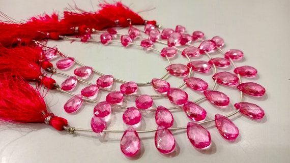 Natural London Pink  Topaz Pear Shape Faceted 8x13 to 10x15mm Graduated Gemstone Beads Sold Per strand 8 inches Long Great Quality Beads