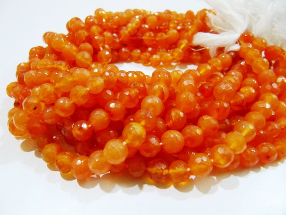 Natural Carnelian Round Faceted Beads Size 6-7 mm Strand Size 10 inches Orange Color Gemstone Jewelry Making Beads