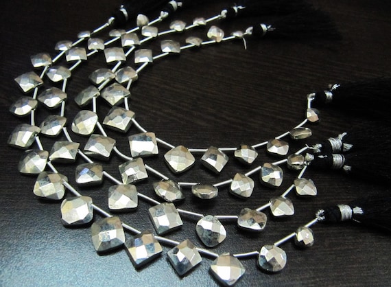 Natural Silver Pyrite Cushion Shape Briolette Faceted Beads 6 To 9mm Top Quality Gemstone Beads Strand 8 inch Long Jewelry making beads