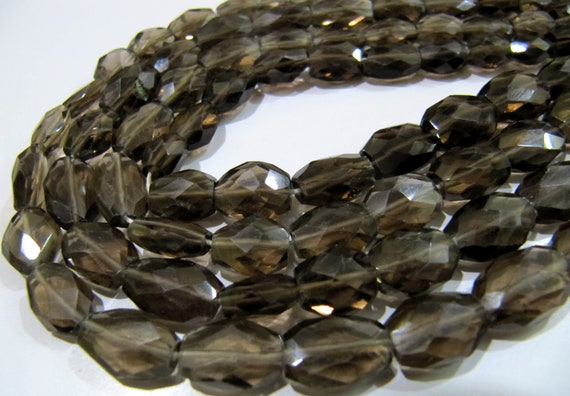Natural Genuine Smoky Quartz Faceted Oval Mani Shape Briolette 8 to 10mm Beads Length 13 inches long Jewelry making gemstone Wholesale Price