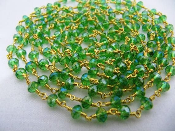 3 Feet- Crystal Mystic Peridot 3mm Size Rondelle Faceted  Wire Wrapped Aati Rosary Chain Jewelry Making Crystal Chain Wholesale Price