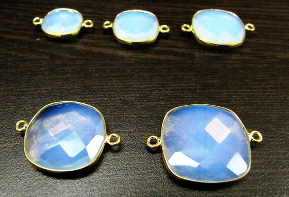 Natural White Opalite Cushion Shape Connectors Gold Plated  15-16mm Double Loop Bezel Connector Charm For Jewelry Making
