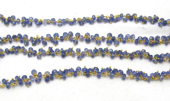 Natural Tanzanite Rondelle Faceted 3mm Beads Chain Cluster Rosary Chain Wire Wrapped Dangling Beaded Sold Per Foot Wholesale Price