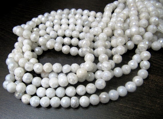 Beautiful Natural White Silverite Beads , Faceted Round 7-8mm Size , Mystic Coated Silverite Beads , Length 8 inch long, Micro Faceted Beads