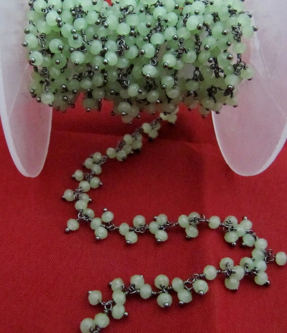 Green Chalcedony Dangling Chain Rondelle Faceted Beaded Cluster Chain 2.5-3mm Size Hydro Quartz Bead Chain Wholesale Price sold per foot