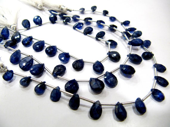 Natural Blue Sapphire Pear heart Shape Faceted Beads 5x7 to 7x10mm Untreated Genuine Sapphire Sold per strand 8 inches long Top Quality