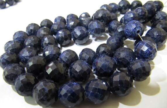Blue sapphire Corundum Round Ball Shape Briolette Faceted 9-12mm Size Gemstone beads Strand 8 inches long Precious Gemstone Beads