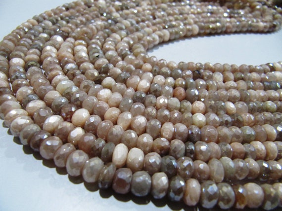 Natural Peach Moonstone Silver AB Mystic Coated  Rondelle Faceted Beads 7-8mm Strand 8 inches long High Quality Beads Wholesale prices