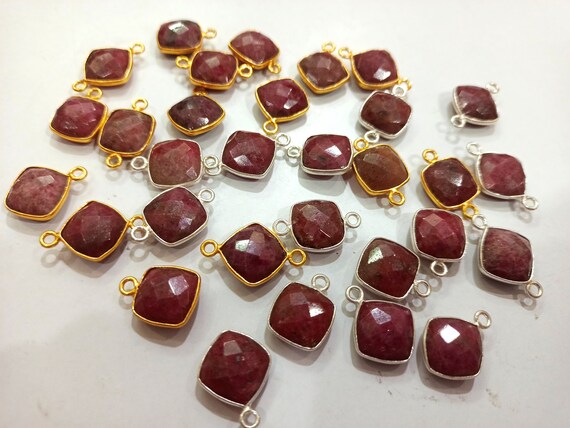 Natural Rhodochrosite Cushion Shape 10mm Briolette connector  Bezel Charms Sold Per piece Choose the Loop Pattern