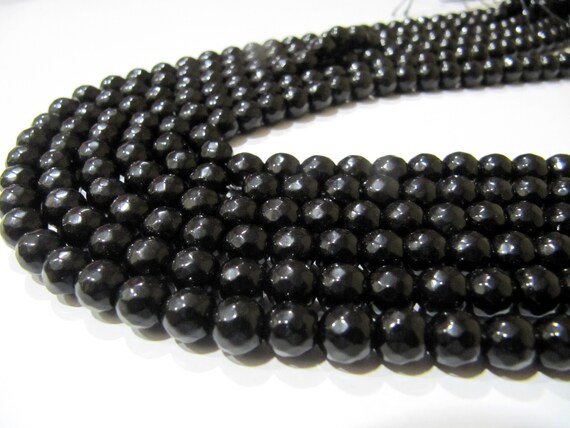 Black Onyx Round Faceted Round Ball Shape 10mm Size Beads Strand 14-15 inches long Black Onyx Gemstone Beads Wholesale Prices