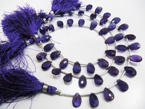 Natural African Amethyst Briolette Pear Shape Beads Genuine Amethyst Flat drop Shape 6x9 to 7x12 mm Beads Strand 8 inch long Wholesale Rates