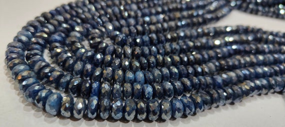 Natural Blue Sapphire Silverite Rondelle Faceted 6 to 9mm Size Graduated Gemstone Beads strand 8 Inches Long Wholesale Prices
