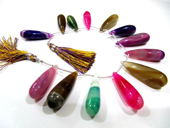Natural Multi Color Chalcedony Tear Drop Plain Smooth 1 to 2 Inch Long Gemstone Beads  Strand 8 Inches Sold Per Strand Jewelry Making Beads