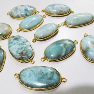 Natural Larimar Oval Shape 13*17mm Plain Smooth Bezel Connectors Larimar Stone Double  Loop Cabochon Jewelry Making Charms sold per piece