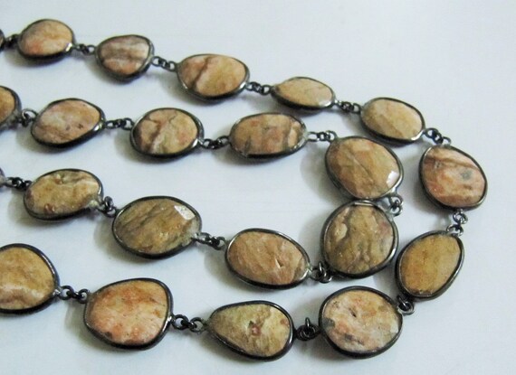 Natural Picture Jasper Nugget Briolette Connector Chain Uneven Free Shape  15 to 20mm  Plated Sold Per Foot High Quality Beads