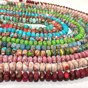 Natural Gemstone Multi Color Copper Oyster Turquoise Rondelle Plain Smooth 8-9mm Beads sold Per strand 8 inches Long You Can Choose stone