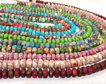Natural Gemstone Multi Color Copper Oyster Turquoise Rondelle Plain Smooth 8-9mm Beads sold Per strand 8 inches Long You Can Choose Stone