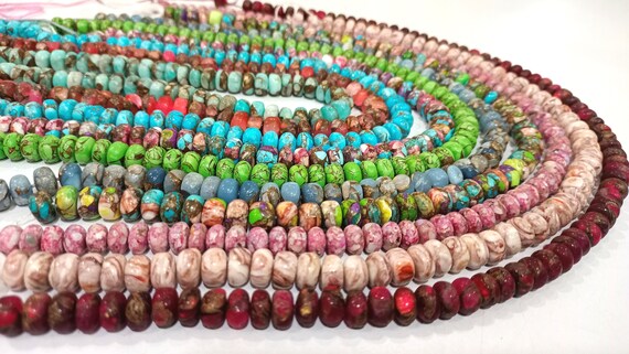 Natural Gemstone Multi Color Copper Oyster Turquoise Rondelle Plain Smooth 8-9mm Beads sold Per strand 8 inches Long You Can Choose stone