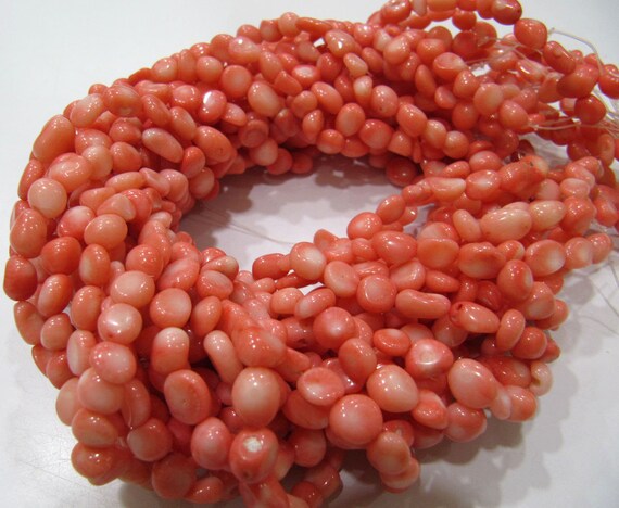 Natural  Pink Coral Nugget Free Shape Tumbled 6mm To 8mm Beads Strand 16 Inches Long Jewelry Making Beads Sold Per Strand Wholesale Prices