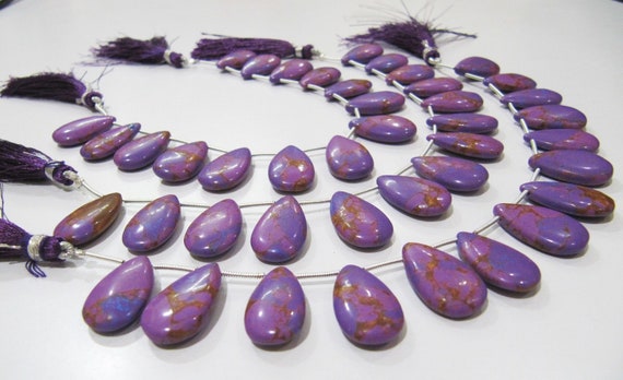 AAA Quality Purple Copper Turquoise Pear Shape Plain Smooth Size 12x20mm Beads Strand 8 inches Long Sold Per Strand, 14 Beads Per Strand
