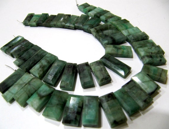 Natural Emerald Baguette Shape 15-20mm Long Side Drilled Rectangle shaped Beads strand 8 Inches long Sold Per Strand Jewelry making  Beads
