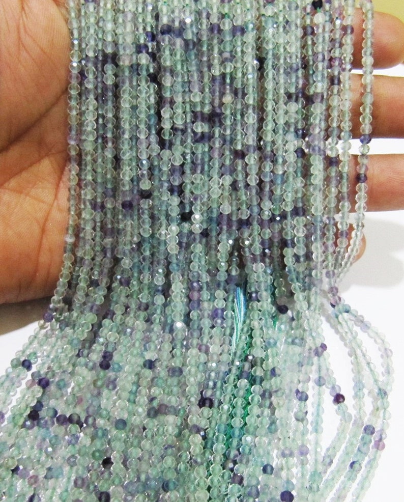 Natural Fluorite Multi Color Beads Fluorite Rondelle Shape Faceted 3mm Beads Green Beads, Purple Beads Strand 13 Inch Long image 4