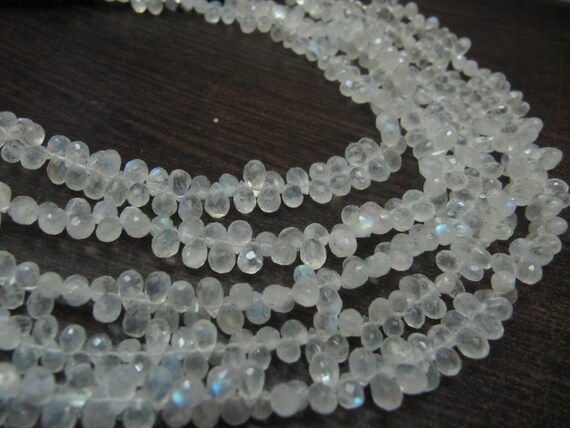 Natural White Rainbow Moonstone Tear Drop Shape 3x5mm Briolette Faceted Beads Strand 9 inches long Wholesale Prices top quality