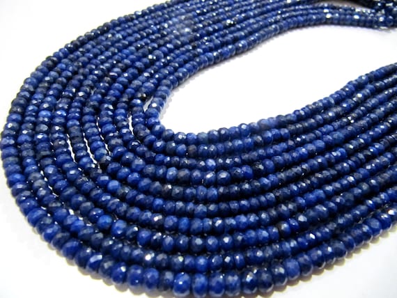 Natural Blue Sapphire Corundum Rondelle Faceted Beads 3.5 to 4.5mm Untreated Genuine Sapphire Sold per strand 14 inches long Top Quality
