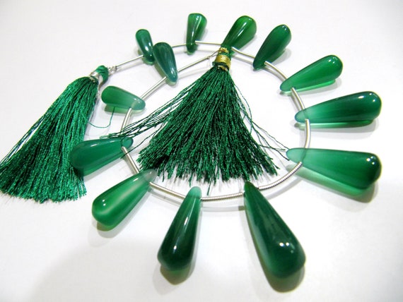 Natural Green Onyx Tear Drop Shape Plain Smooth Size 20 to 25mm long Side Drilled Beads Strand 8 Inches Long Wholesale Prices