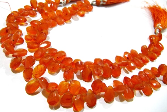 Natural Carnelian Pear Shape Briolette Faceted 7x10mm Gemstone Beads Strand 8 inches long Top Quality Wholesale Prices jewelry making beads