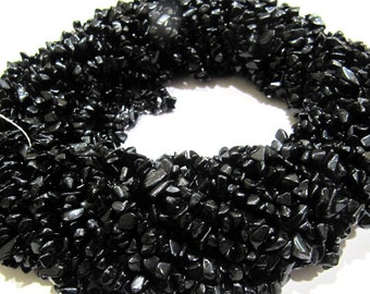 Black Quartz Chip Gravel Uncut Nugget 4mm To 6mm Beads Black Color Jewelry Making Beads Strand 35 Inches Long Sold Per Strand