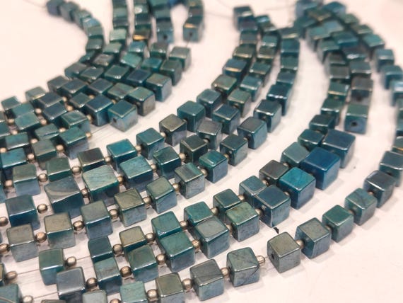 Natural Moonstone Beads AB Mystic Coated 6-7mm Blue Topaz Color Plain Smooth Cube Box Shape Jewelry Making Beads Strand 8 inches long