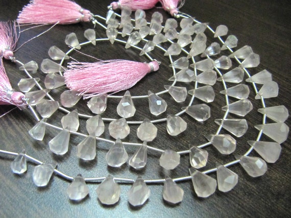 Natural Rose Quartz  Briolette Faceted Teardrop 6x10mm to 9x15mm Beads Sold per Strand 8 inches long Top Quality Beads